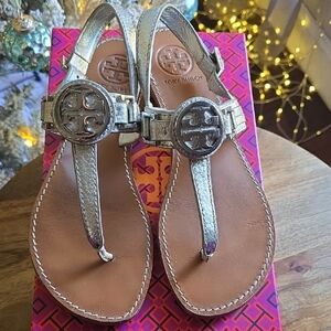 Tory Burch Metallic Silver Sandals